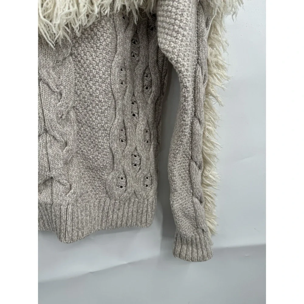 Amur Sweater Women Large Gray Cable Knit Western Fringe Fisherman‎ Sweater Wool